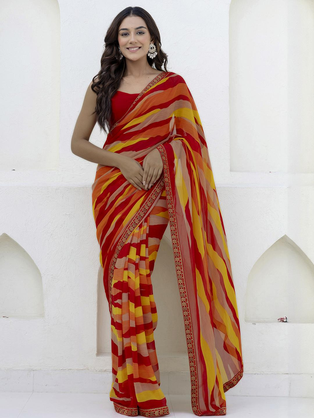 KALINI Women Poly Georgette Embroidered Colourblock Saree