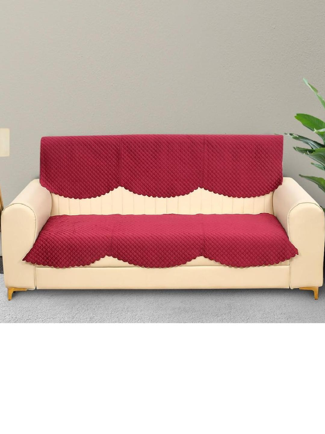Myntra Elegant Homes Red Velvet 3 Seater Sofa Cover