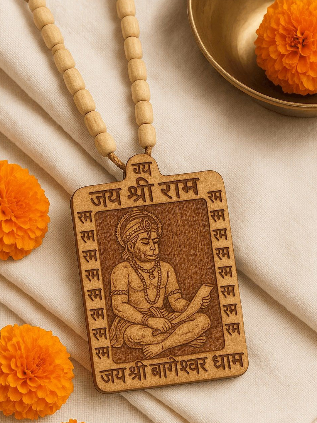 Sadid Men Spiritual Wooden Hanuman Ram Bageshwar Dham Necklace
