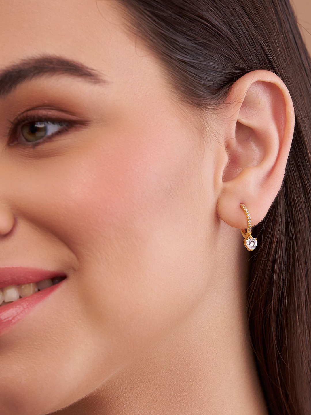 KYMEE 18K Gold-Plated Sterling Silver Vermeil Majestic Heart Shaped Hoops Earrings