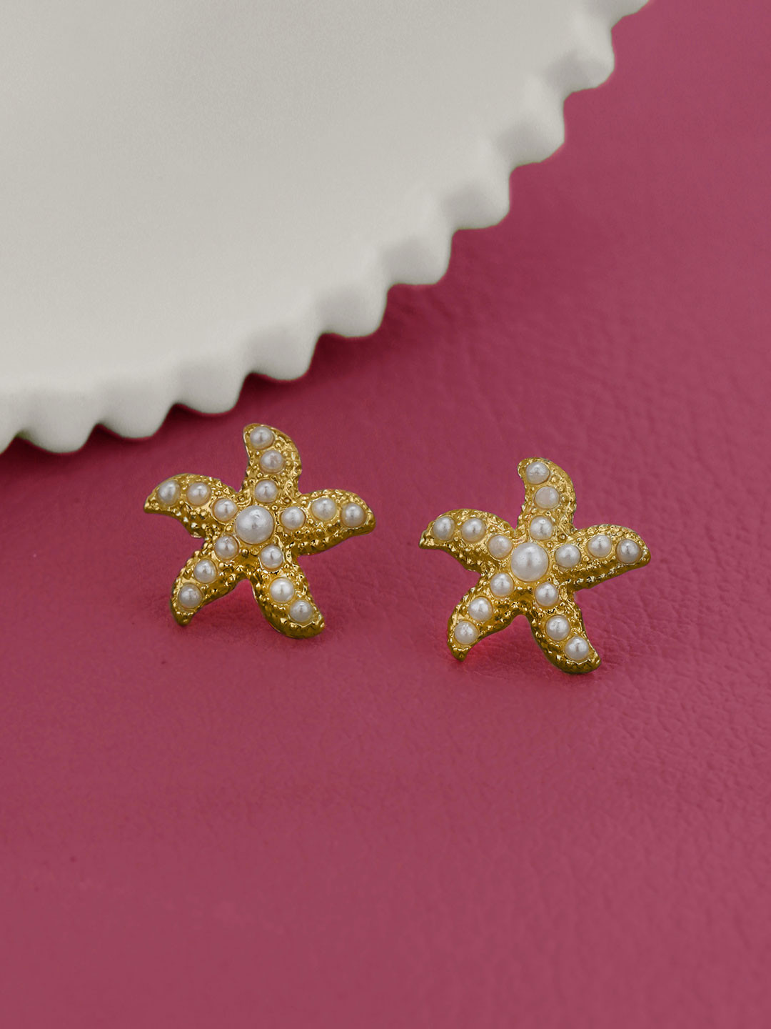 Carlton London Gold Plated Pearl Starfish Stud Earring