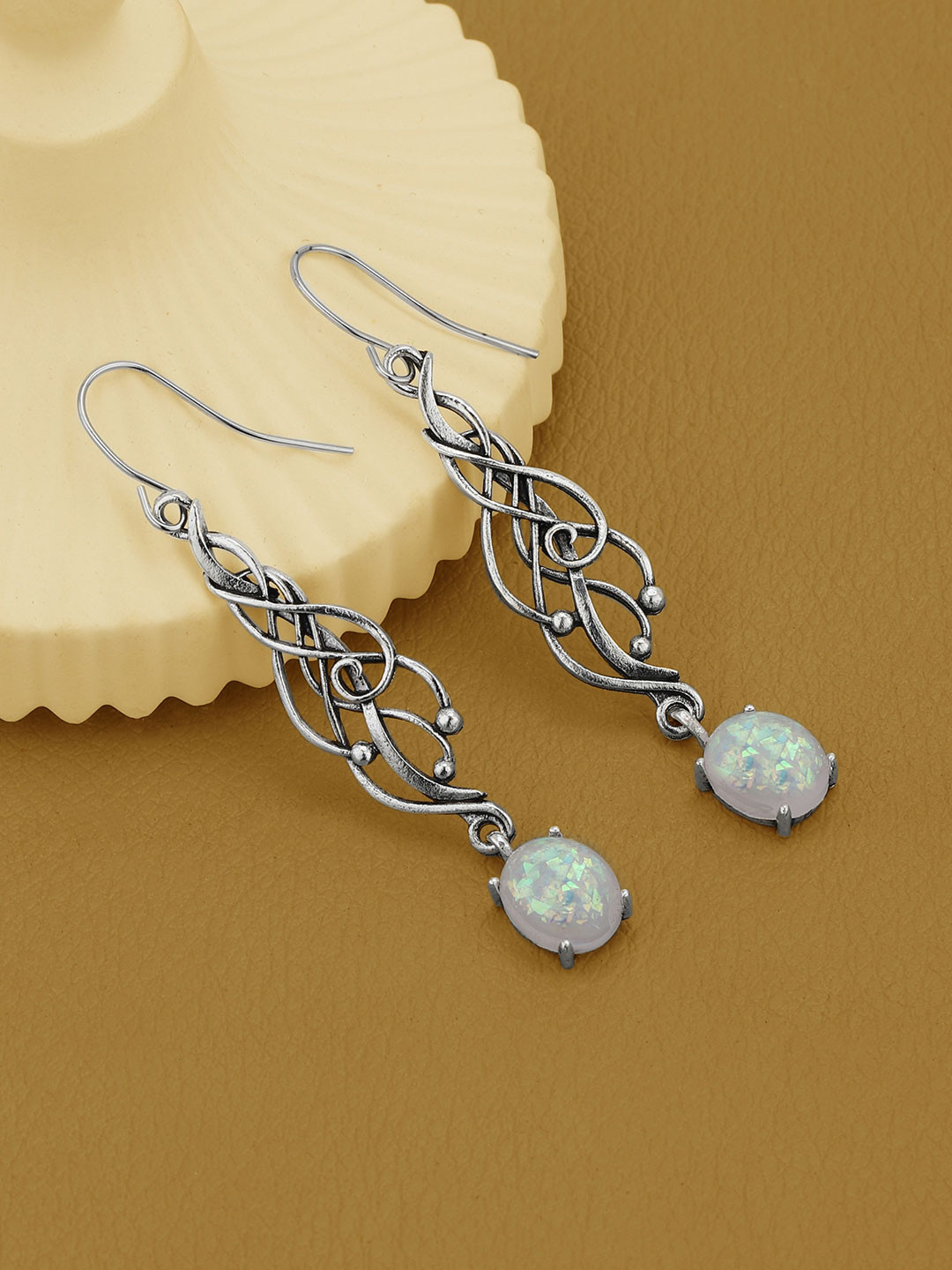 Carlton London Silver Plated Dangling Glass Bead Contemporary Drop Earring