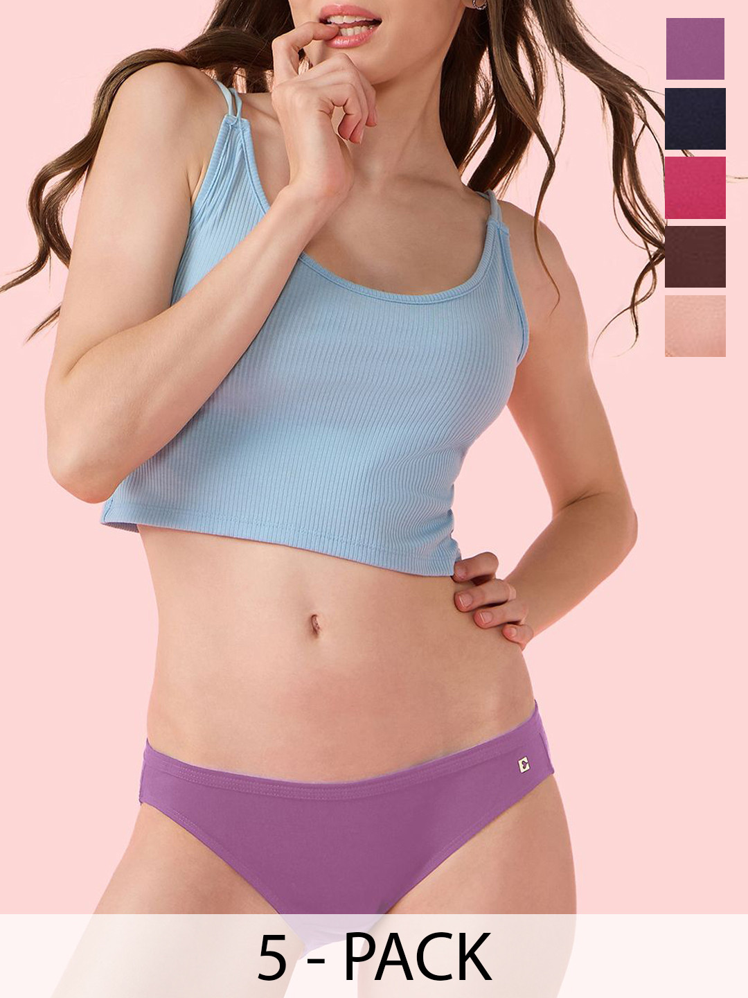 Enamor Women Pack Of 5 Cotton Low-Rise Bikini Briefs CB03 MCS P5