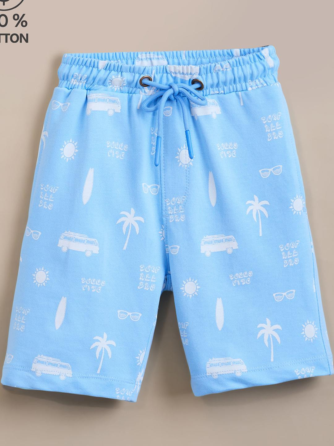Hopscotch Boys Surf & Palm Blue  Island Cotton Shorts