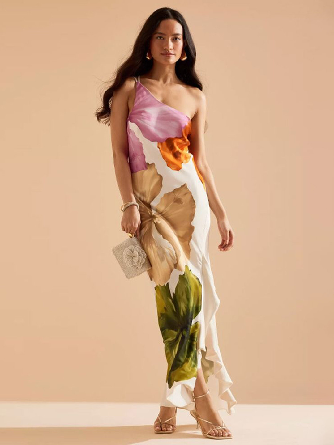 LULU & SKY Women Floral Printed One Shoulder Maxi Asymmetrical Dress