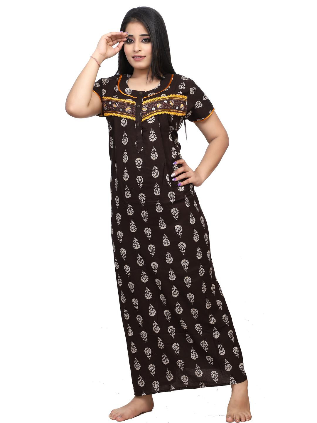 NIGHTFAB Women Black Printed Alpine Maxi Nightdress