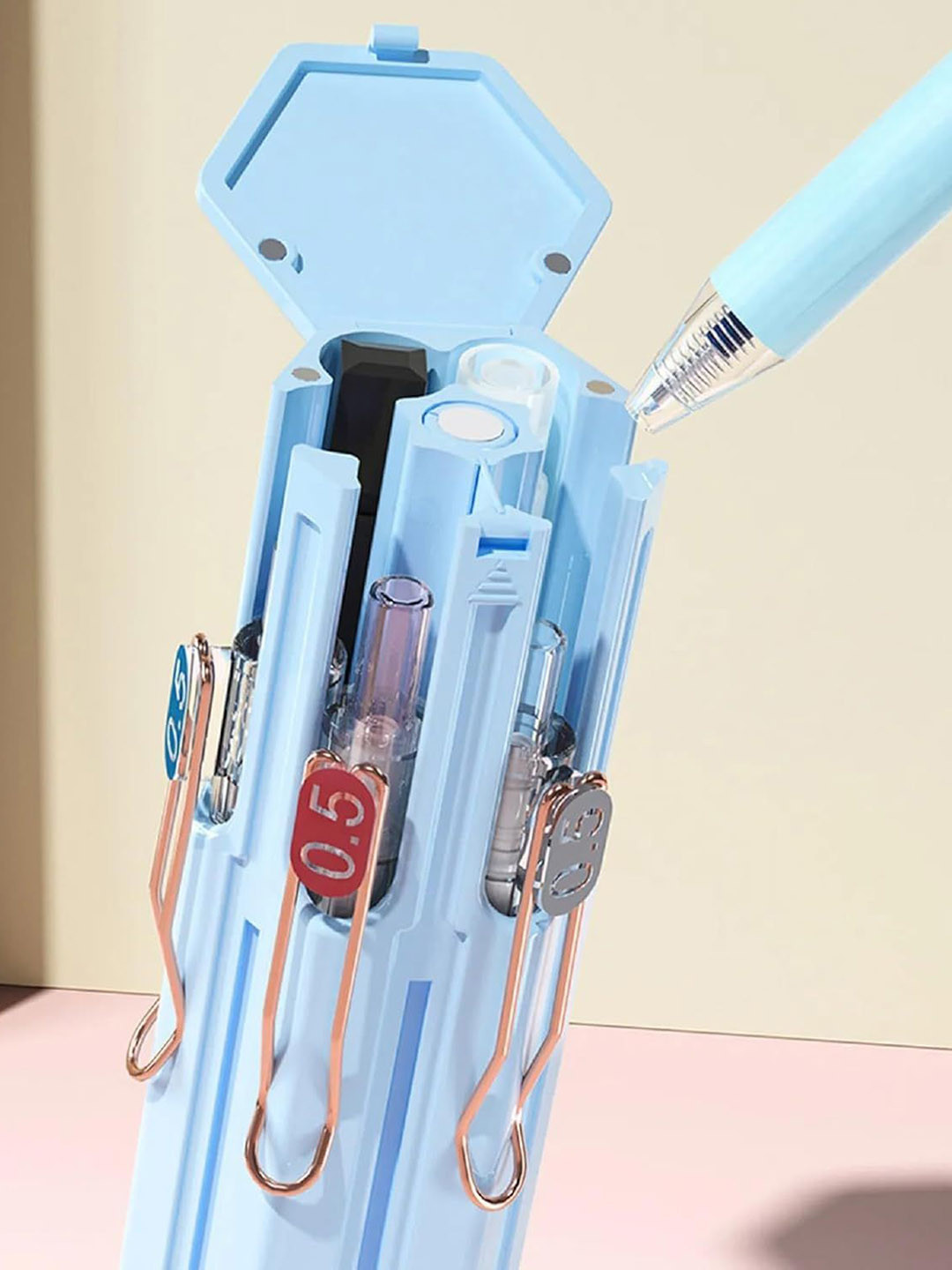 AUGEN Set Of 16 Multi-Function Hexagonal Pencil Box Case