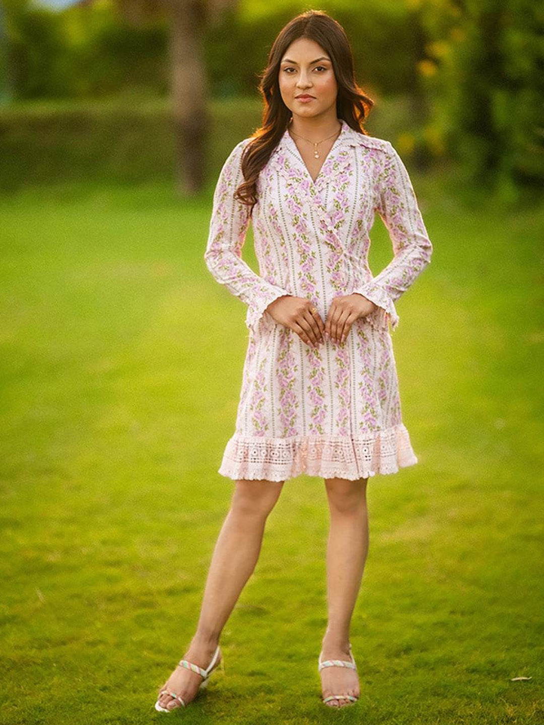 PRETTY PIXIE Women Floral A-Line Shirt Collar Dress