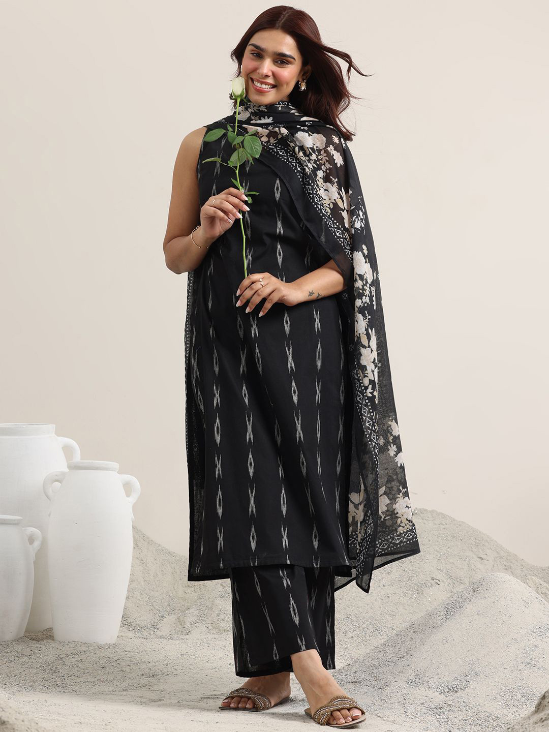 Libas High Slit Kurta With Palazzos & Dupatta