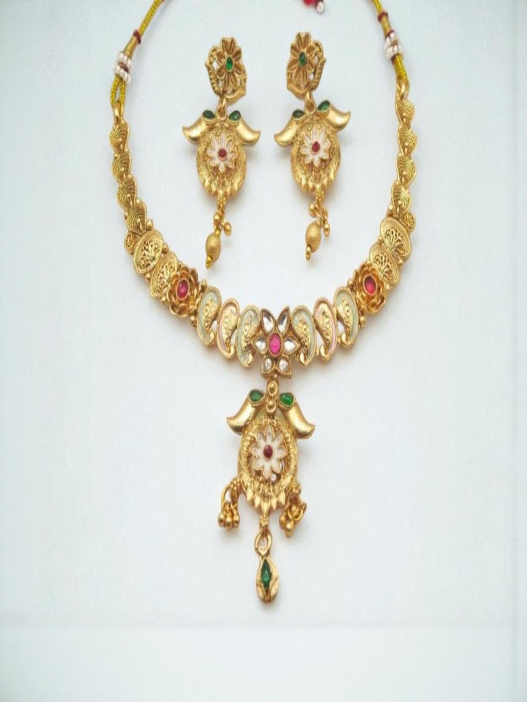 SAPRAA TRENDS Women Meenakari Multistrand Beaded Bridal Kundan Jewellery Set