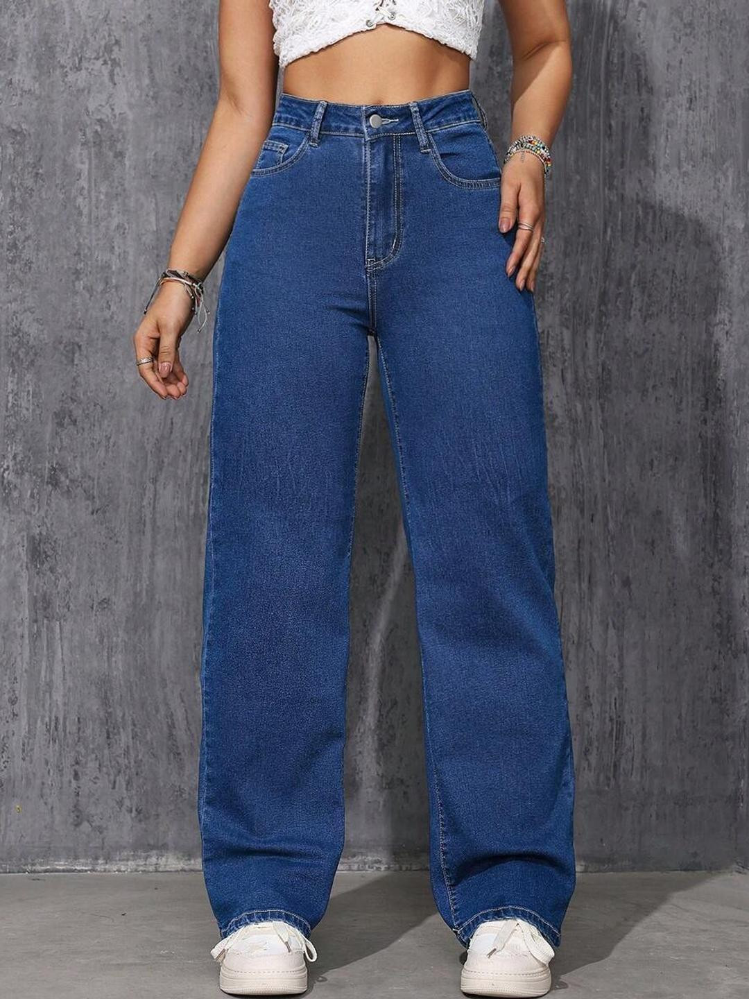 Ds Fashion Women Blue Wide Leg High-Rise Applique Jeans