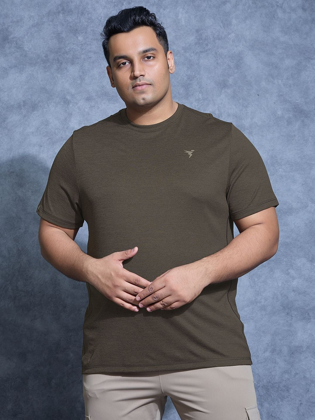 Technosport Men Plus Size Anti Static Solid Round Neck Slim Fit T-shirt