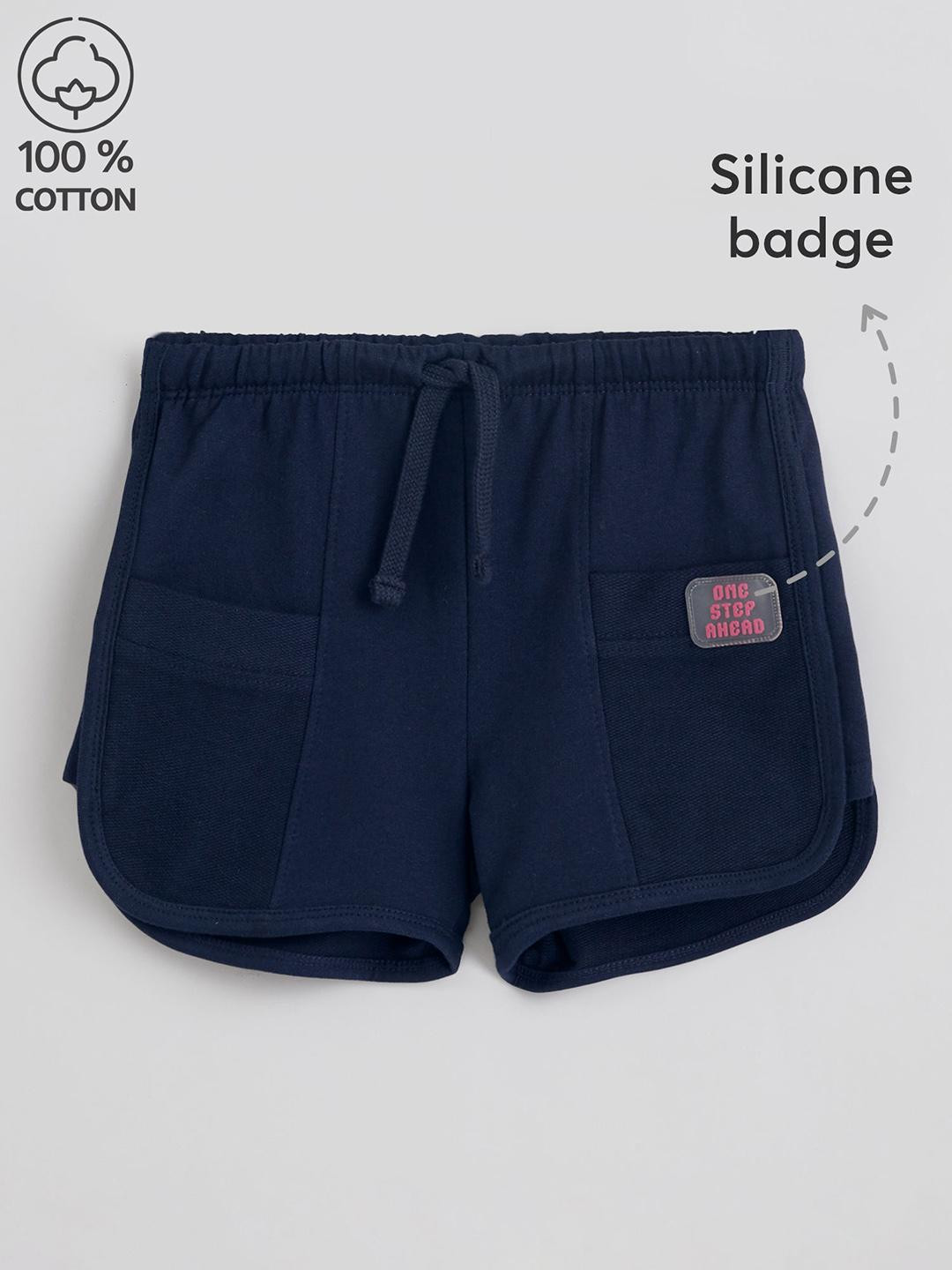 Hopscotch Girls  Navy Blue Cotton French Terry Shorts