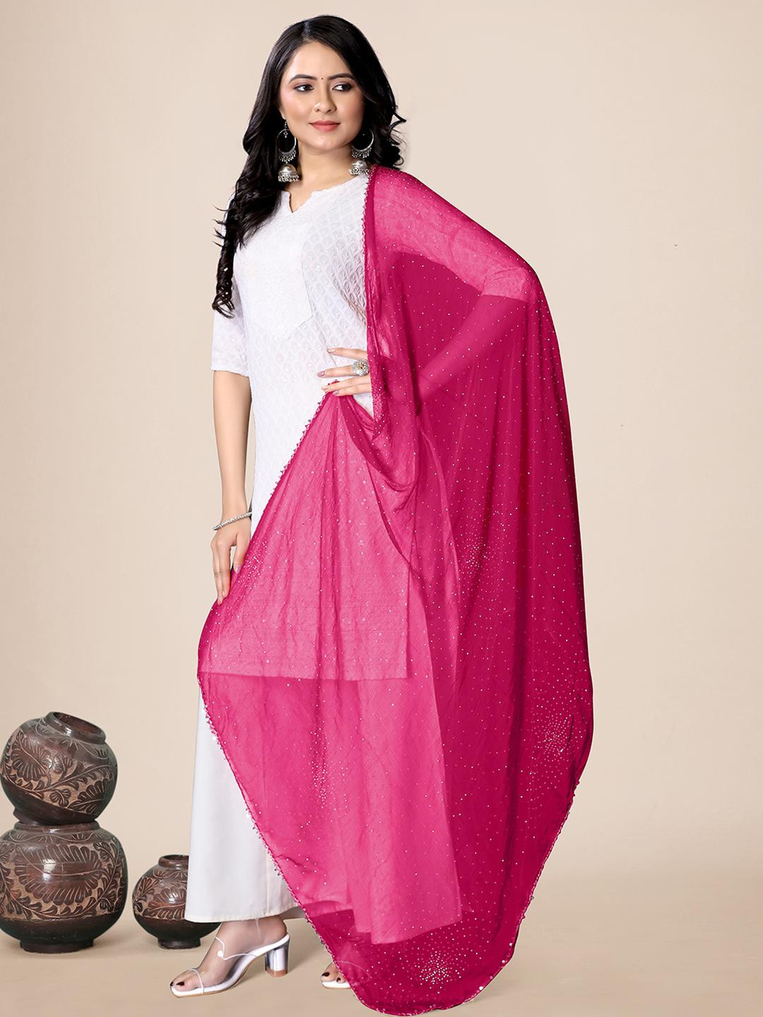EBADAT Women Magenta Polyester Solid Scarf
