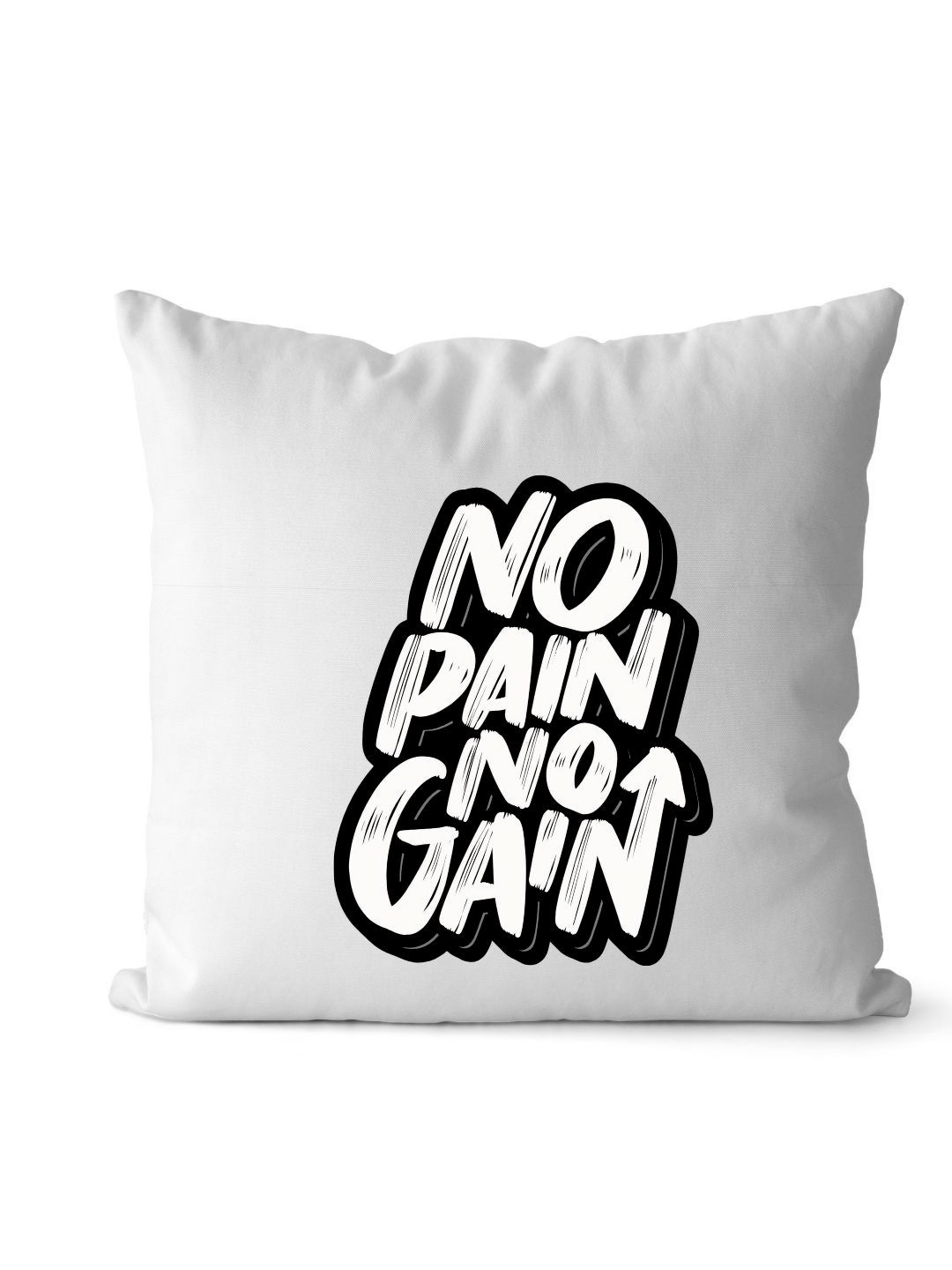 Loops n knots White & Black No Pain No Gain Printed Pre-Filled Cushion