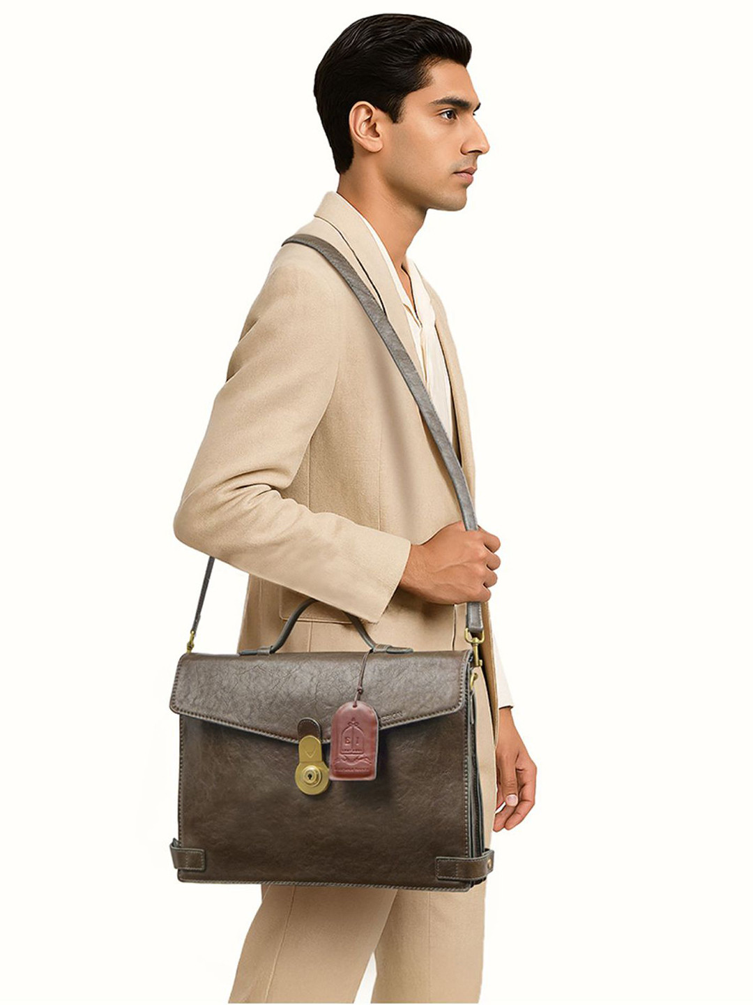 Hidesign Men Detachable Sling Strap Leather Messenger Bag