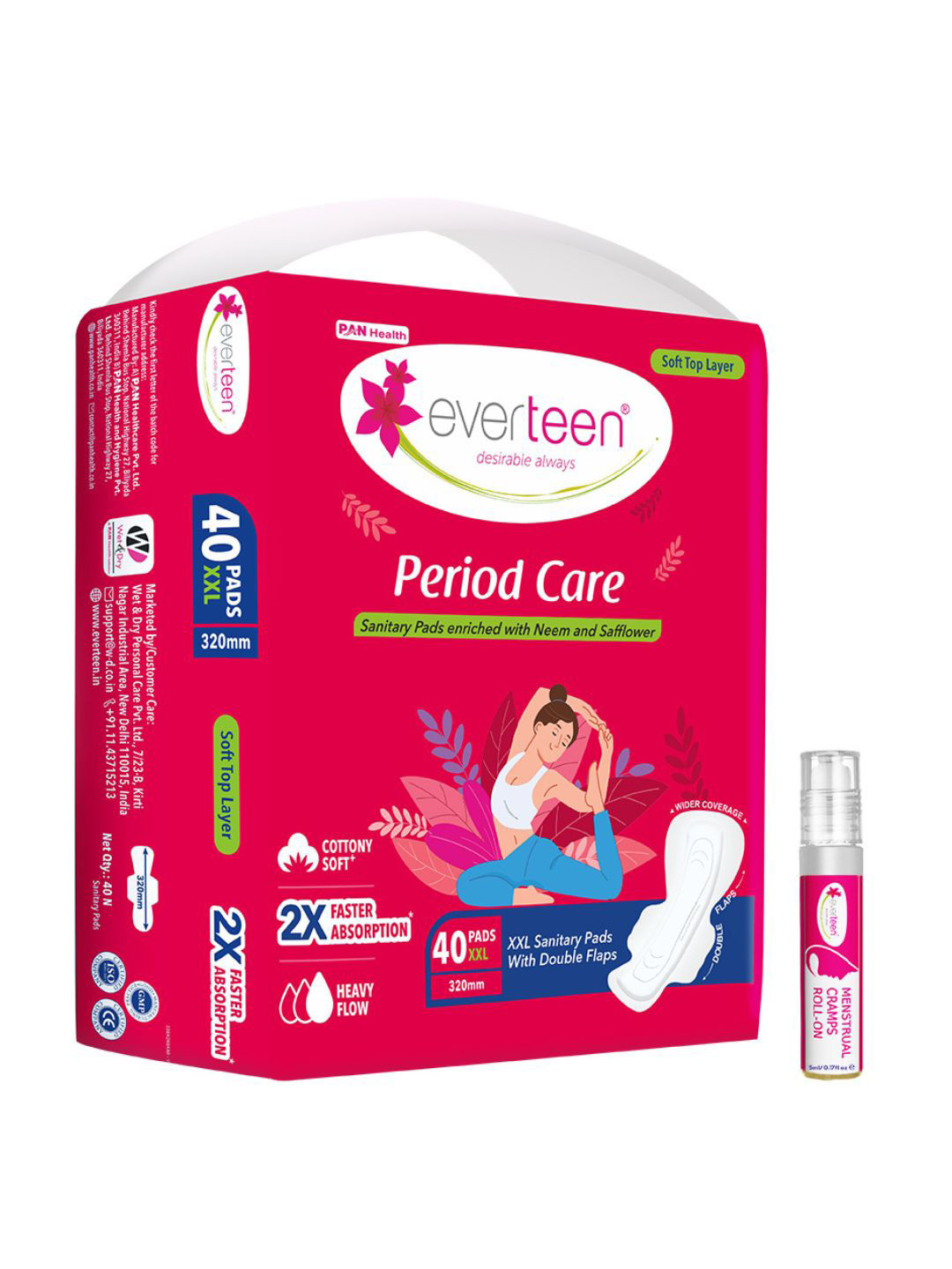everteen Super Soft Sanitary Pads 40Pcs XXL With Menstrual Cramps Roll-On 5 ml