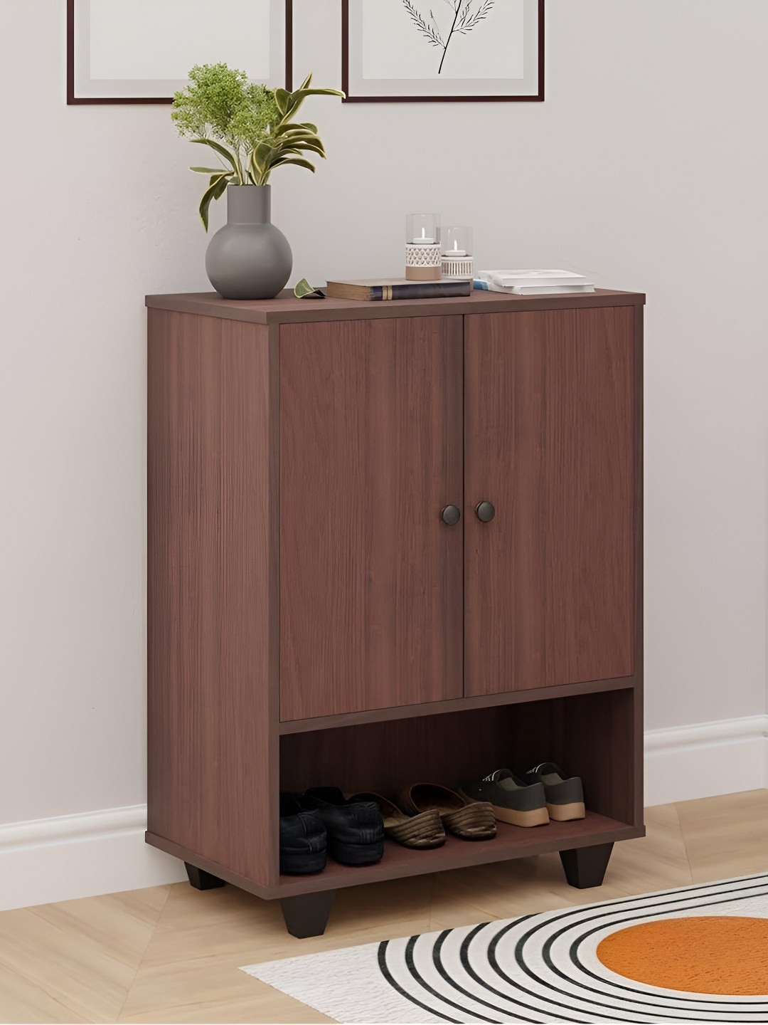 Royaloak Brown Cosmos Shoe Rack With 2 Door Storage