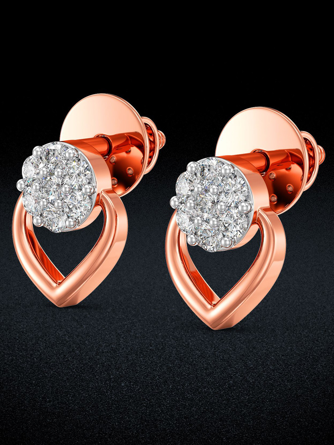 Joyalukkas Women 18KT Rose Gold Glittered Diamond Earrings - 1.63g