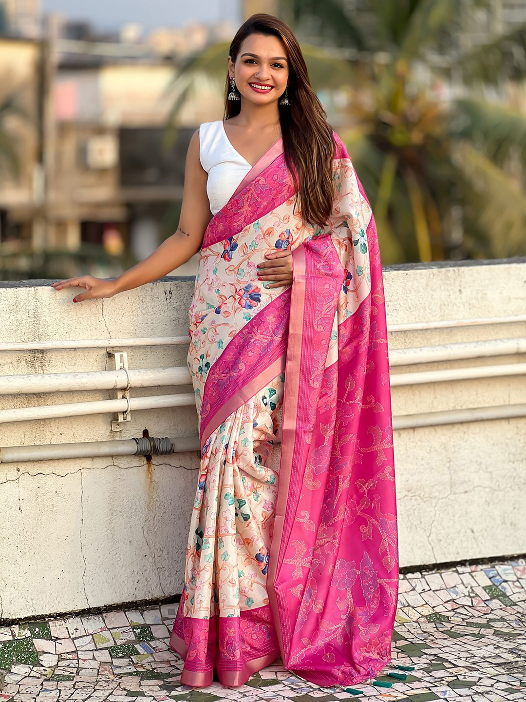 Nayanthara Trends Kalamkari Tussar Saree With Unstitched Blouse Piece