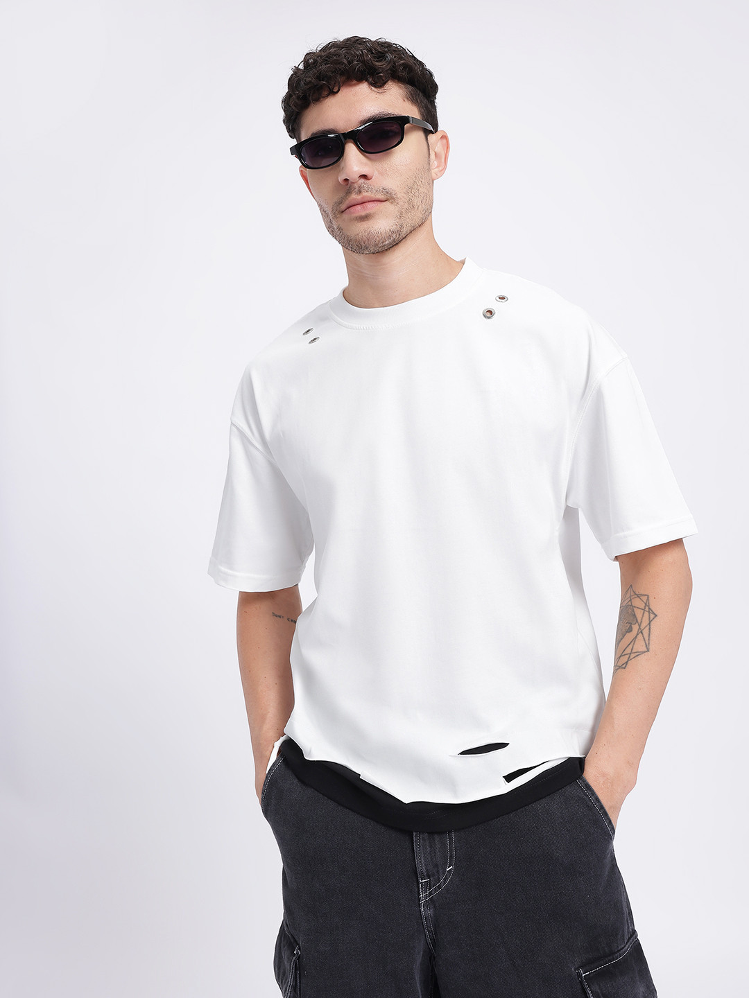 StyleCast x Revolte Raw Edge Contrast Hem T-shirt