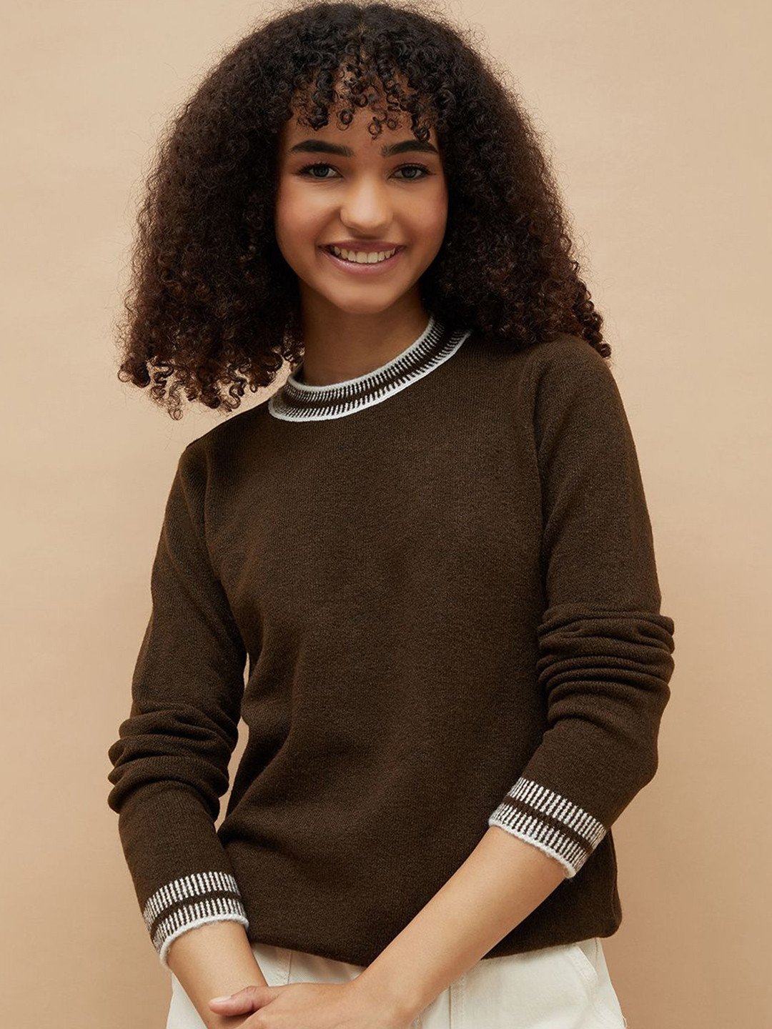 Fame Forever by Lifestyle Women Striped Round Neck Cardigan Sweaters