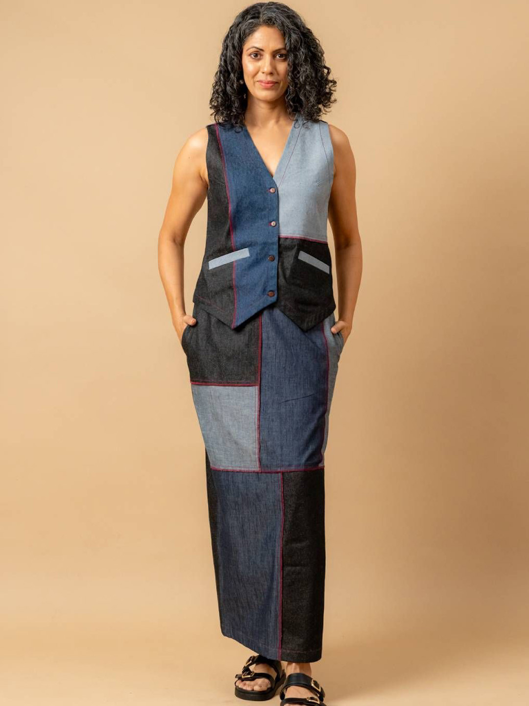 Doodlage Colourblocked Francis Denim Patch Waistcoat