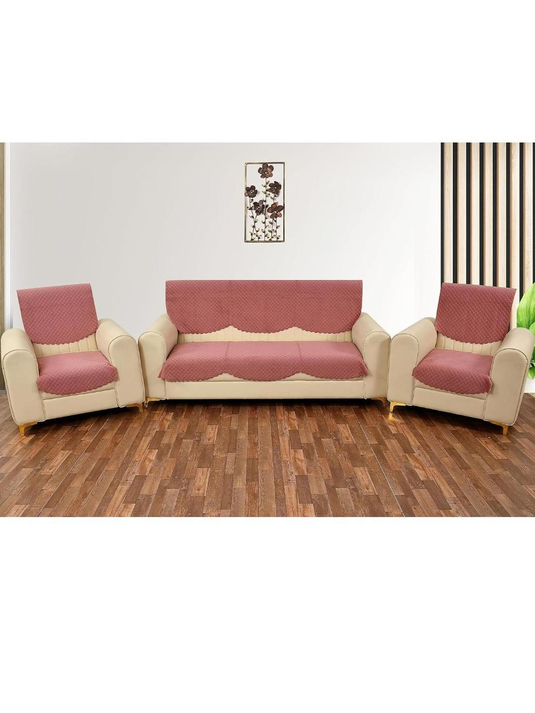 Myntra Elegant Homes Peach-Coloured Solid Velvet Sofa Cover Without Arms