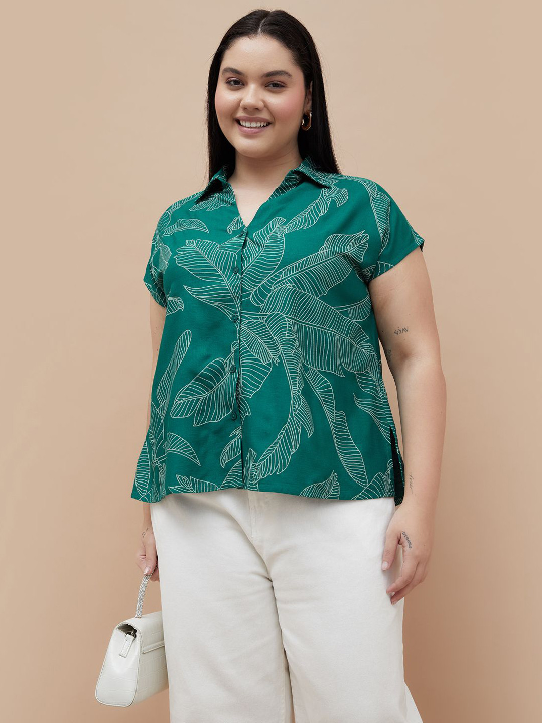 Nexus by Lifestyle Women Green Printed Viscose Rayon Plus Size Top