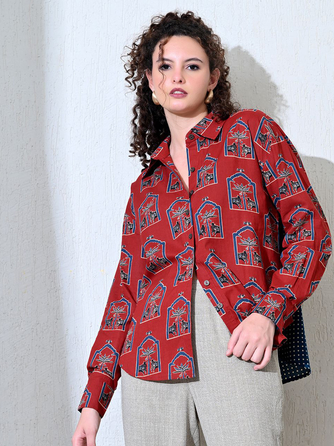 KALAMIR Comfort Graphic Printed Spread Collar Casual Shirt
