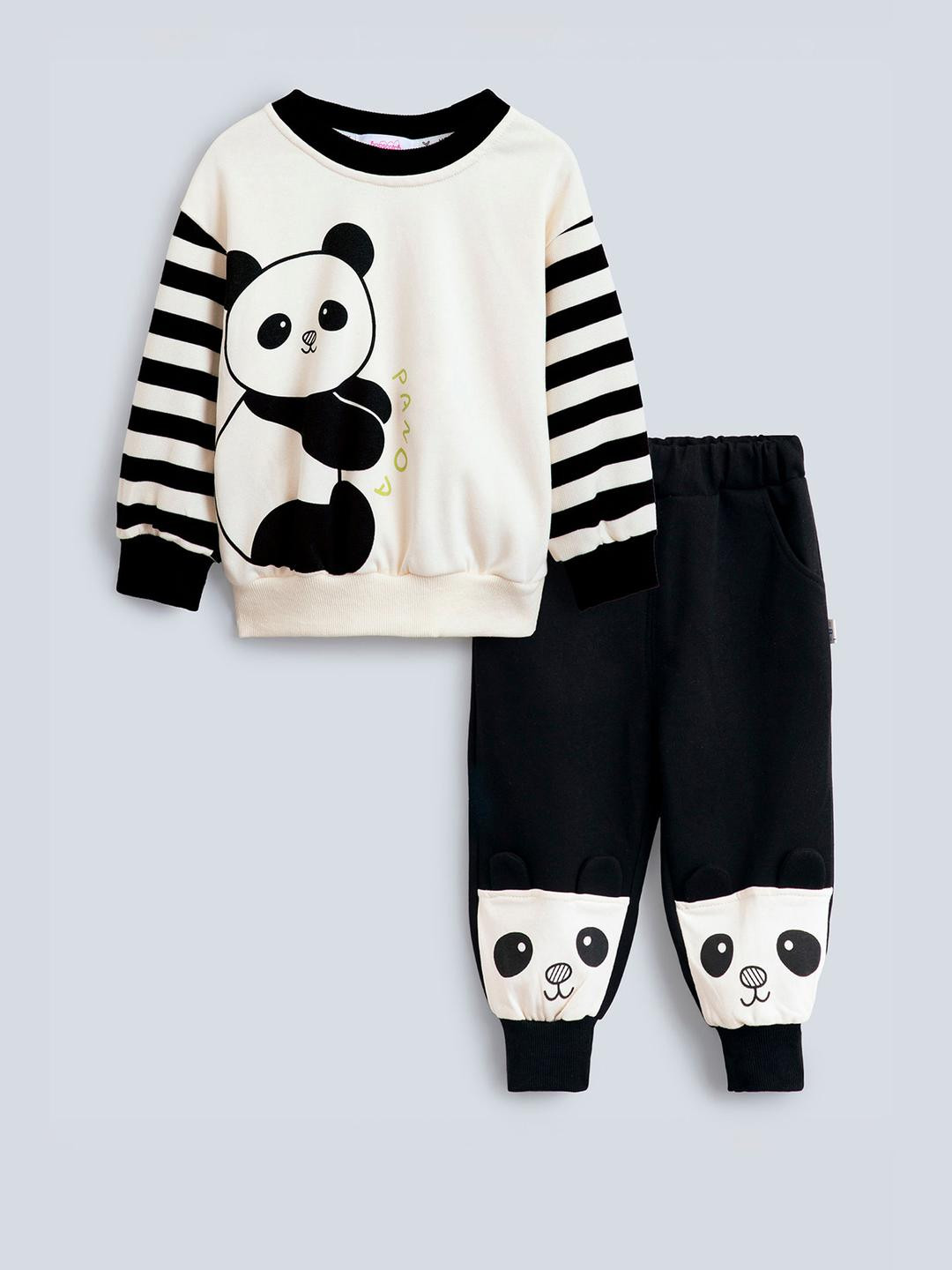 Hopscotch Boys Panda Printed Sweatshirt & Joggers