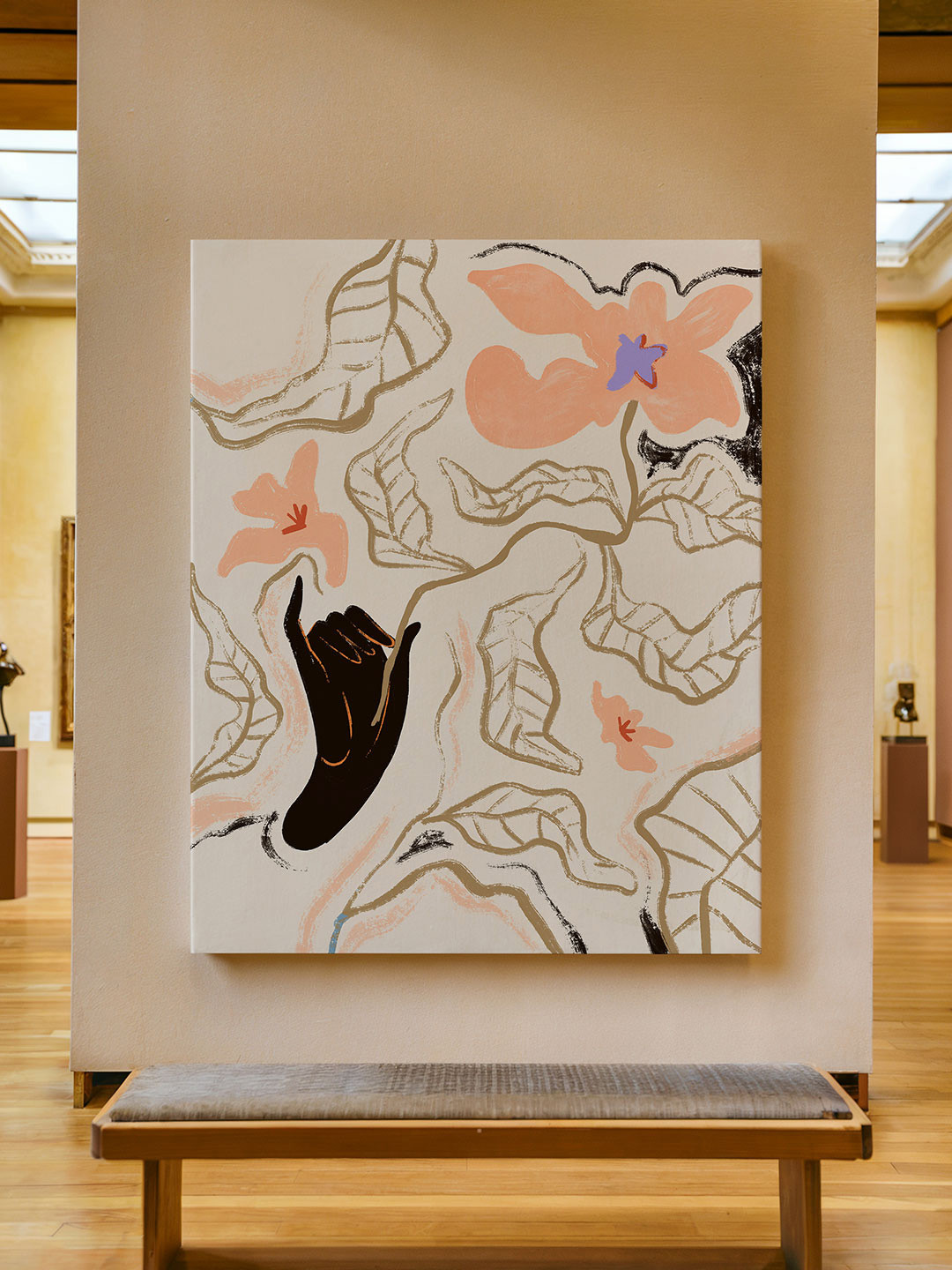 ASIAN MONK  Wood Floral and Botanical Wall Paintings