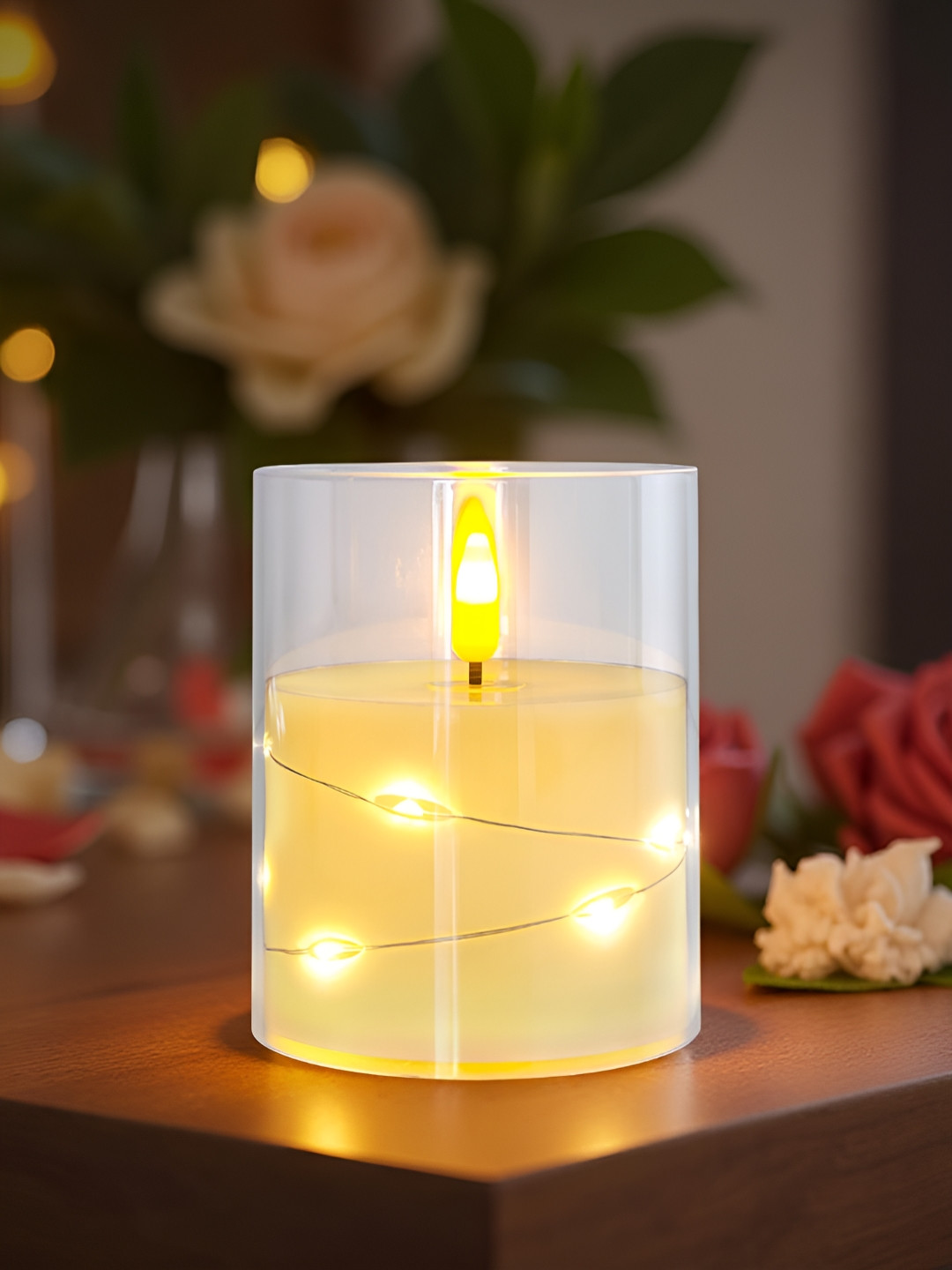 Golden Peacock Transparent Candle Holder With LED