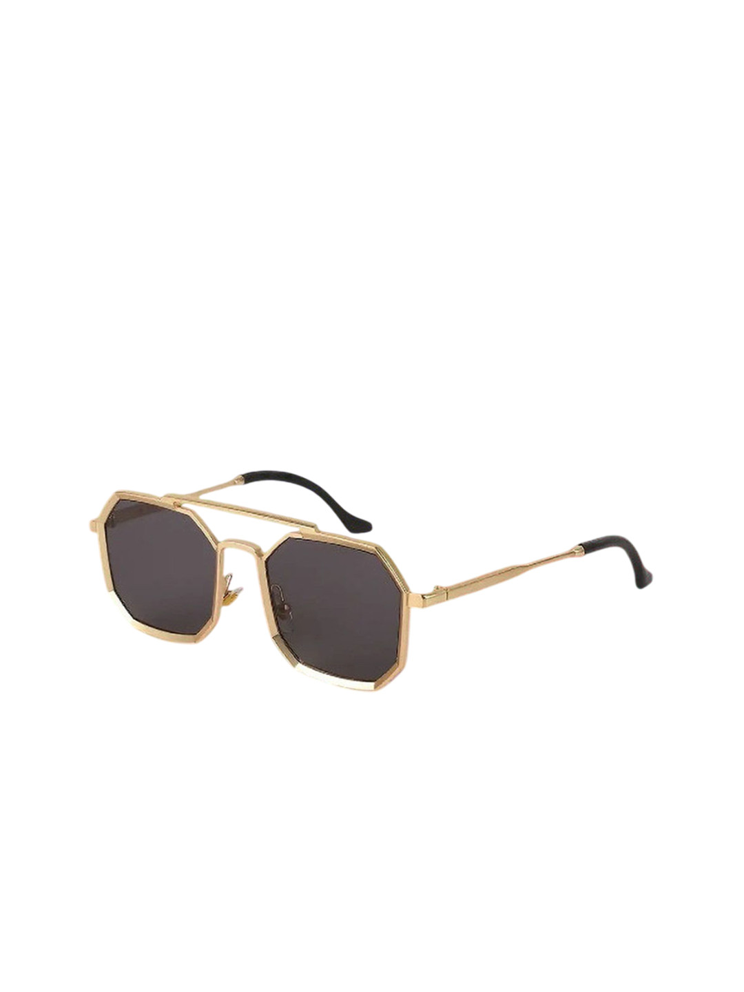 SPADEACES Unisex Hexagon Sunglasses With UV Protected Lens GOLD BLACK POLYGON -196