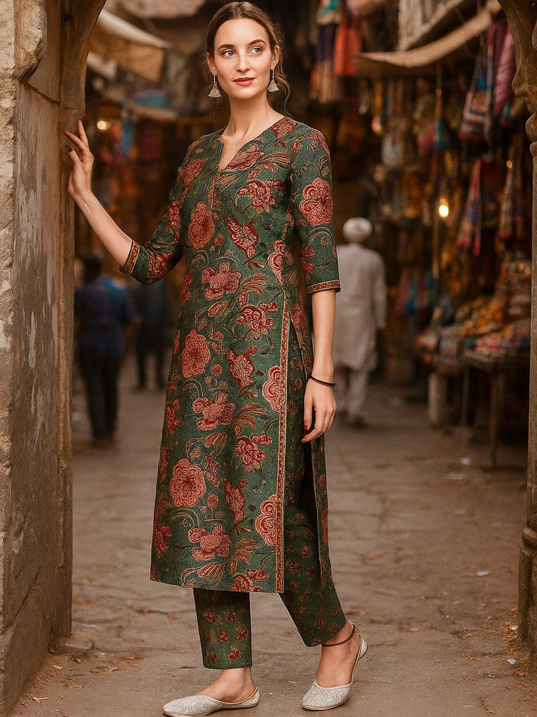 Lookmark Women Floral Printed Kurta with Trousers