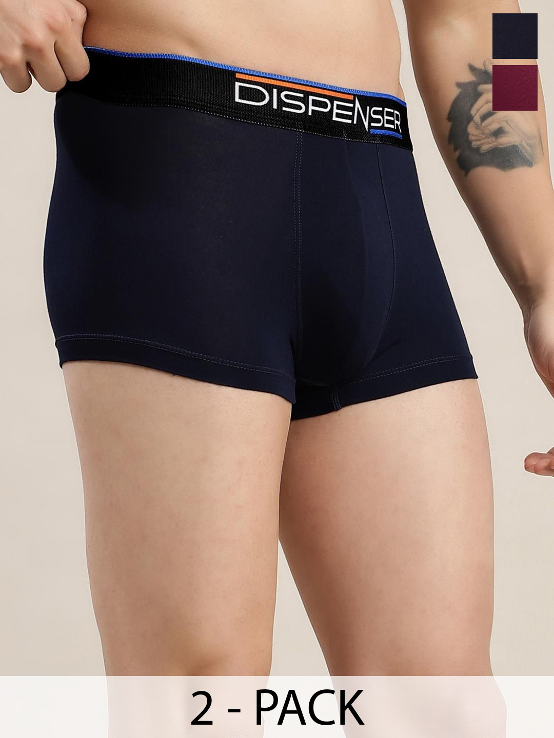 DISPENSER Pack Of 2 Mid Rise Breathability Trunks PACK OF 2-RE-S2-TRUNK-MAROON-NAVY-M