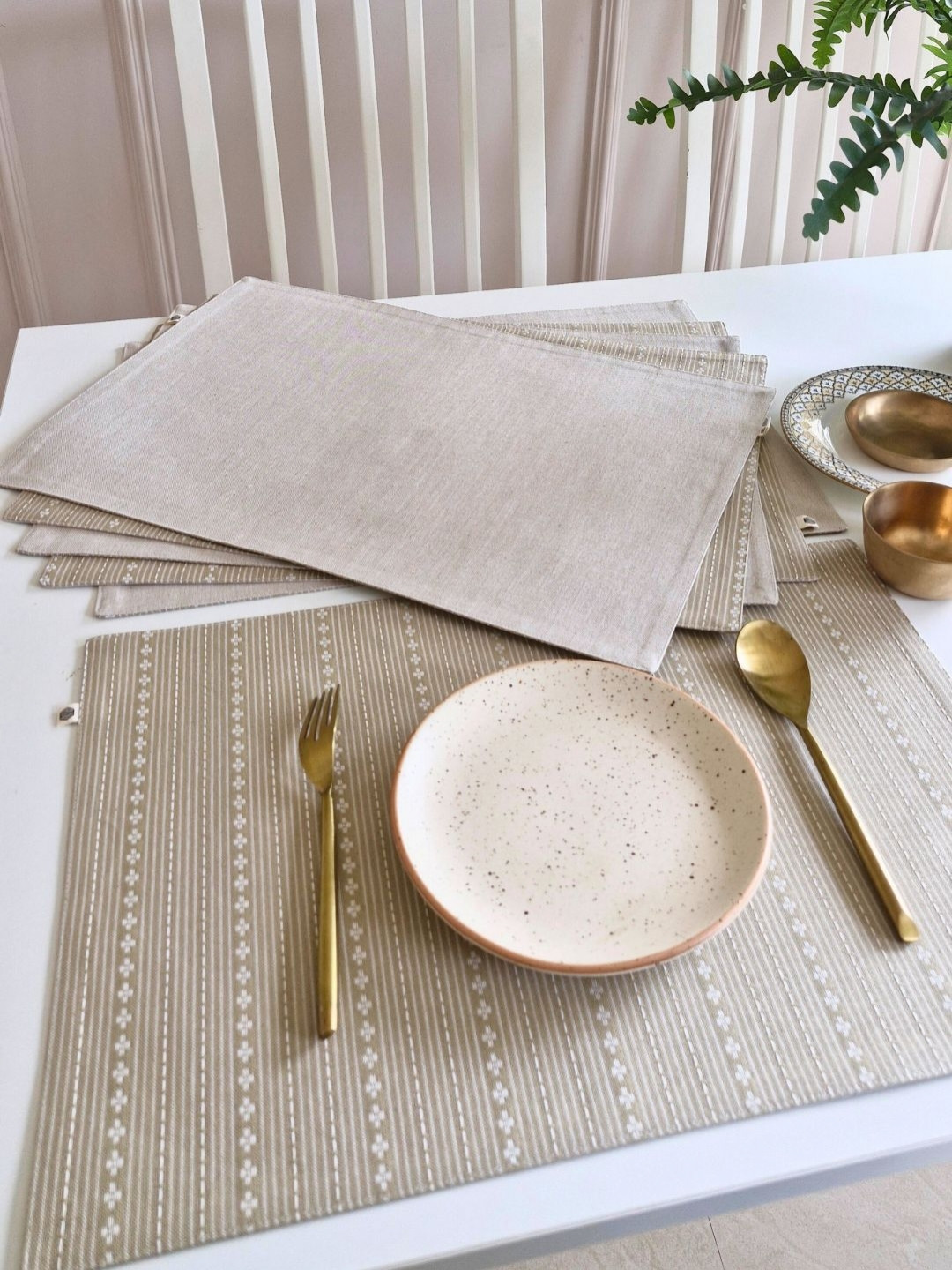 The Yard House 6 Pieces Woven Desert Sand Reversible & Wipeable Cotton Placemats