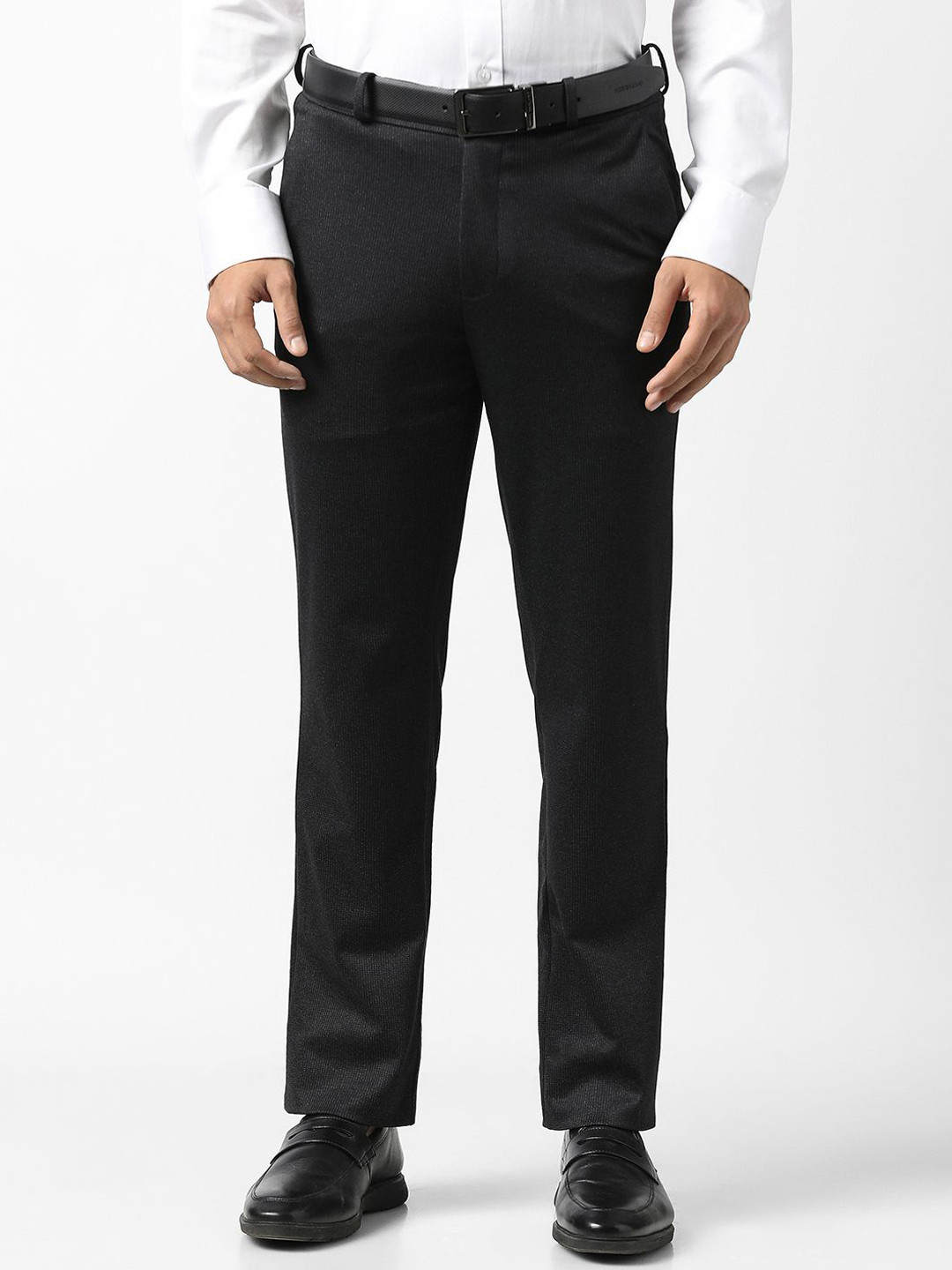 V Dot Men Textured Slim Fit Formal Trousers