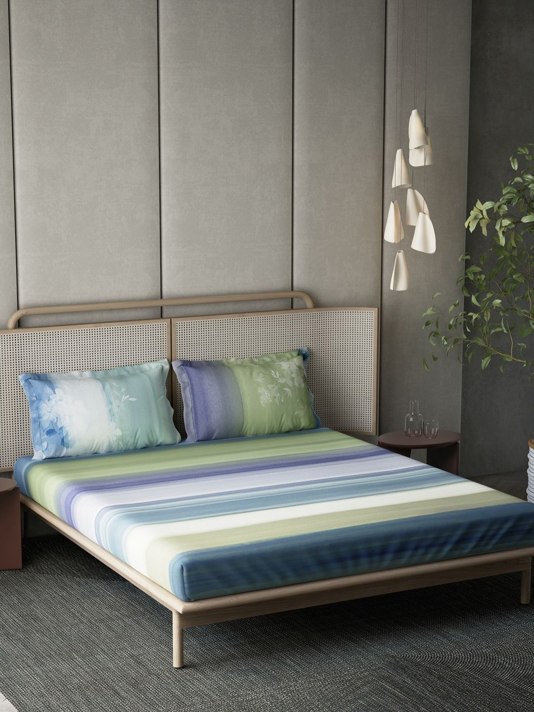 DDecor Esteem Collection Green 210 TC Cotton Super King Bedsheet Set-2.74 m x 2.74 m