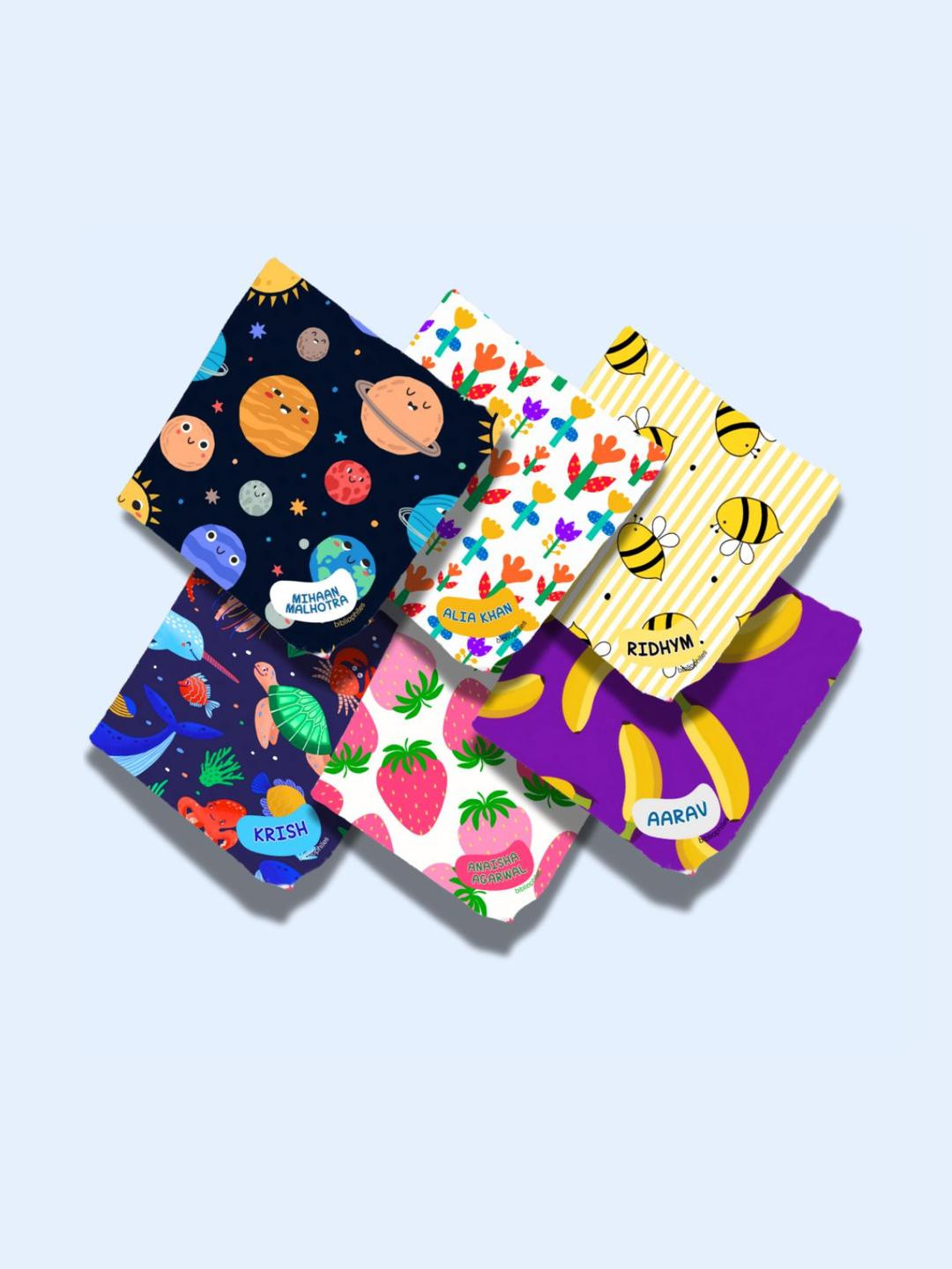 Bibliophiles Kids Pack Of 6 Mulicoloured Printed Muslin Handkerchiefs