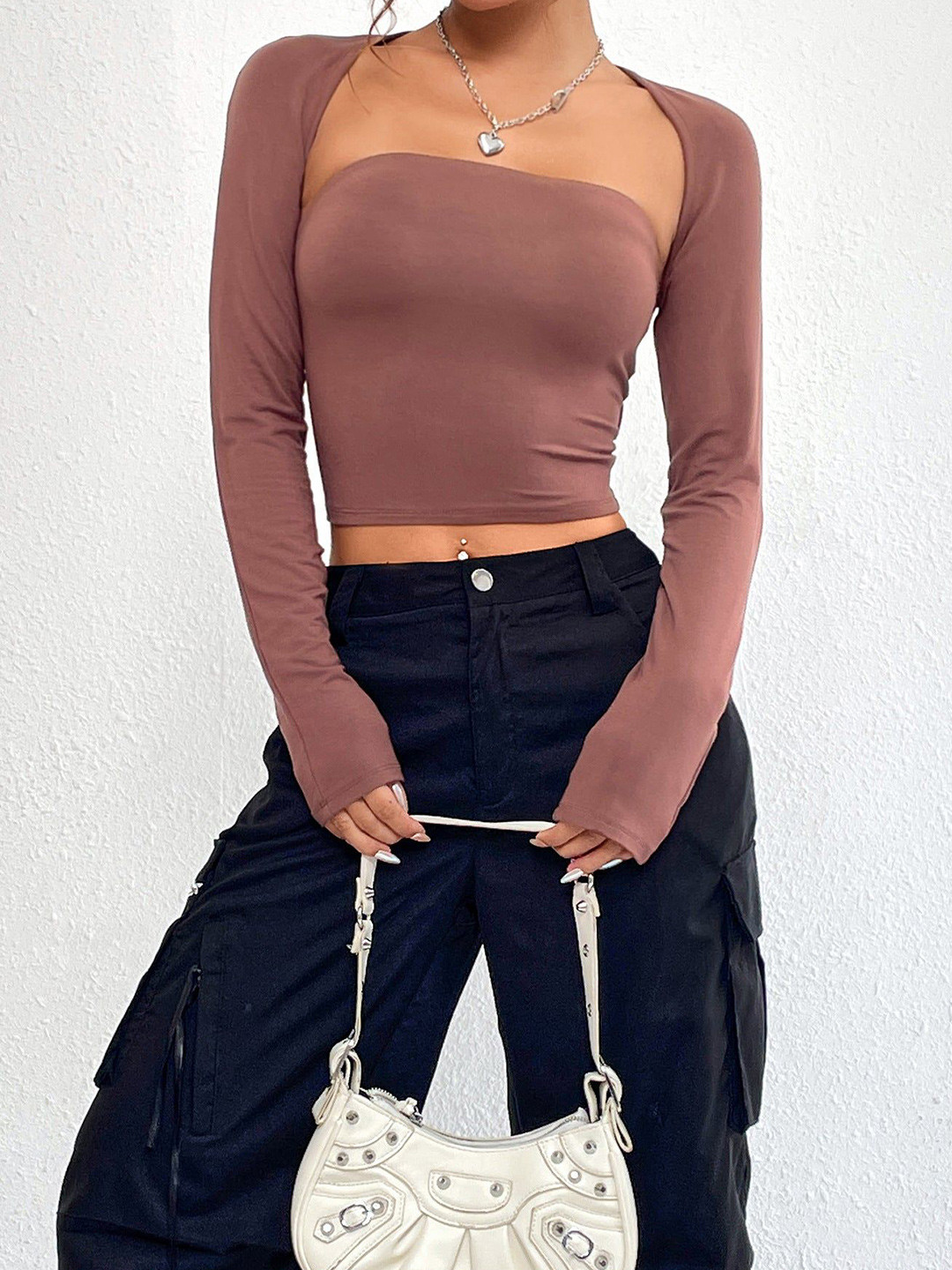 Outzidr Women Sweetheart Neck Fitted Overlay Style Top