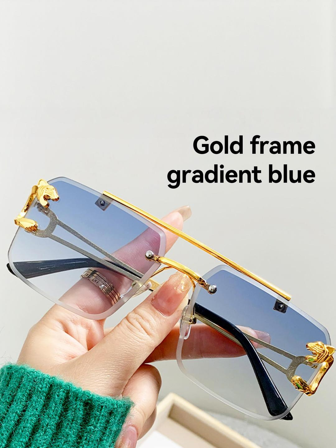 Arzonai Unisex Blue Gradient Lens & Gold-Toned Rimless Sunglasses