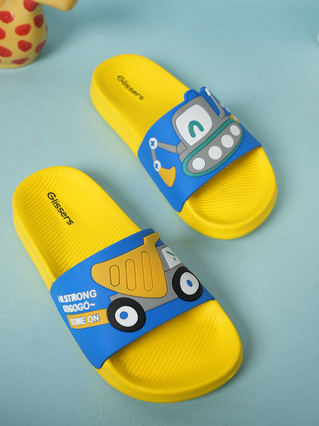 GLISSERS Unisex Kids Excavator And Dump Truck Printed Rubber Sliders