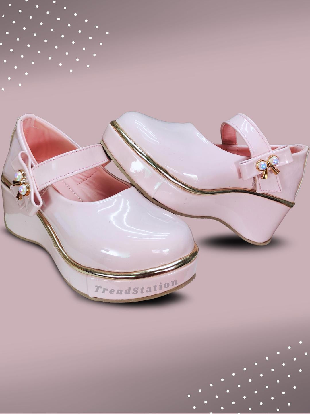 FootStation Girls Bows Buckle Detail Wedge Heels Mary Janes