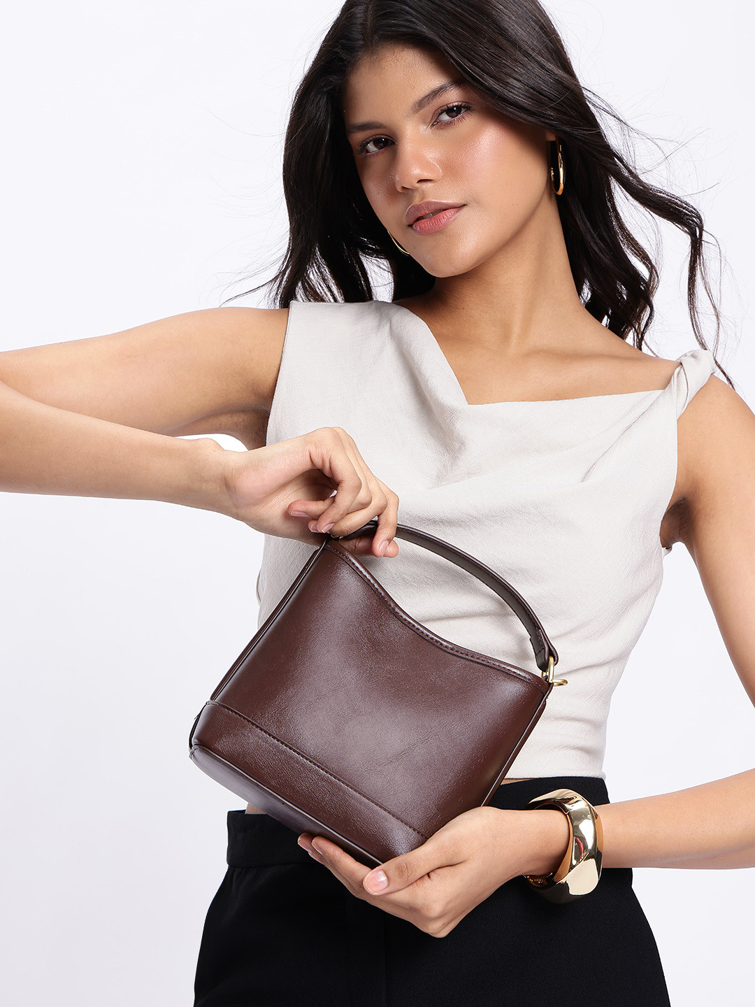 MANGO Bucket Handheld Bag with Detachable Sling Strap