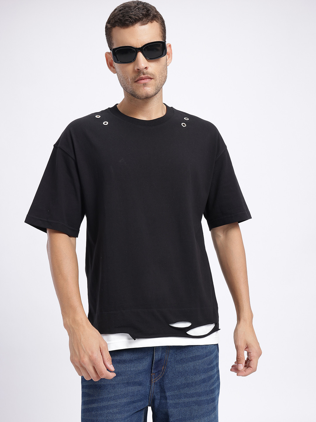 StyleCast x Revolte Raw Edge Contrast Hem T-shirt