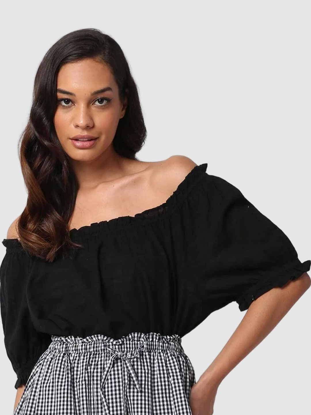 GAP Women Off Shoulder Puff Sleeves Cotton Top
