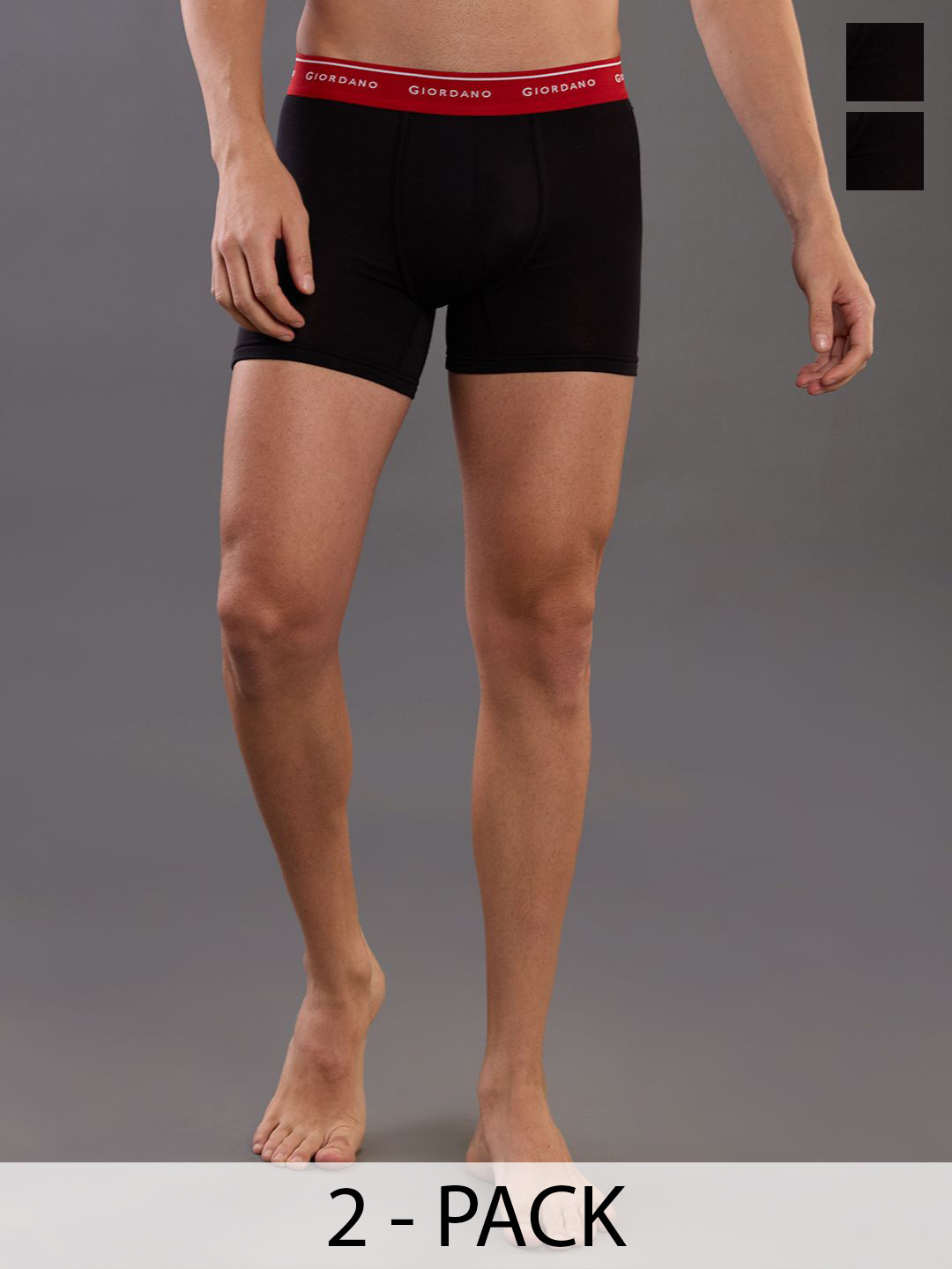 GIORDANO Men Pack Of 2 Long Trunks GMUGBRF305-Signature Black