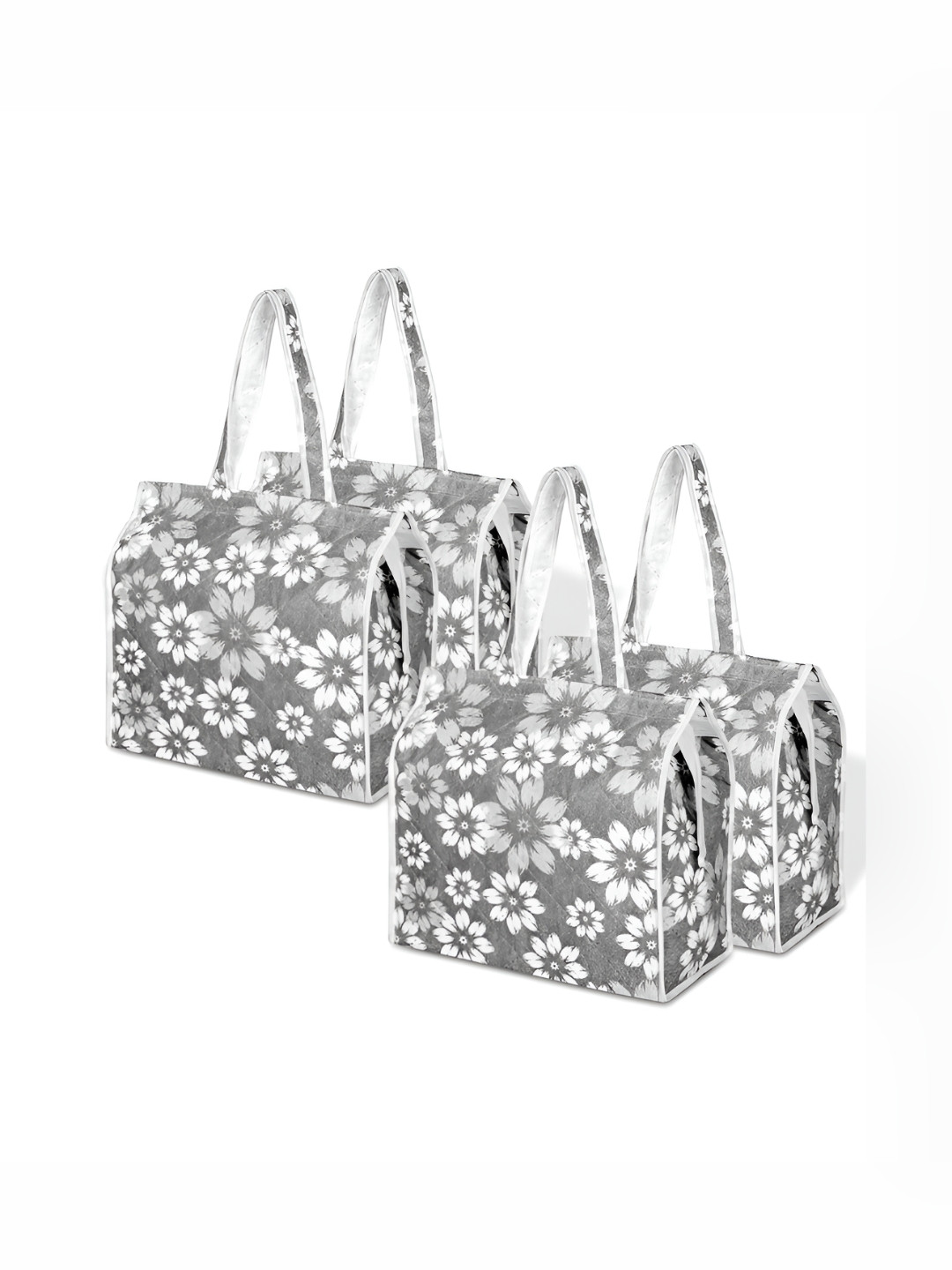 Aura Grey & White 4 Pieces Printed Shopping Bags & Handles