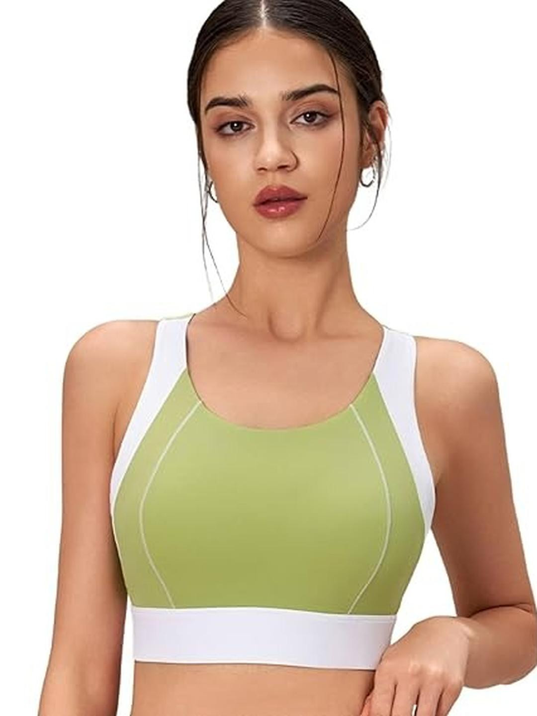 Eleg & Stilance Women Green & White Padded Racerback Sports Bra